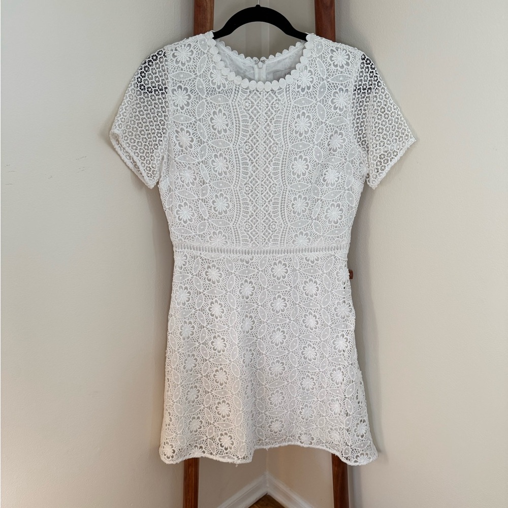 White Lace Short Sleeve Dress